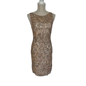 Size 6 Aiden Mattox champagne colored sequenced dress with white lining